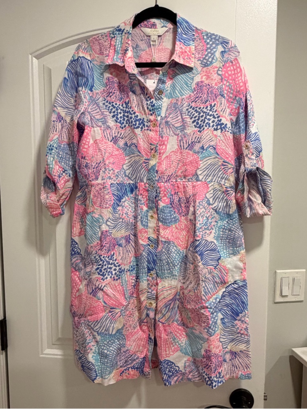 Lilly PulitzerColorful Shell-Print Button Front Dress - Pink & Blue